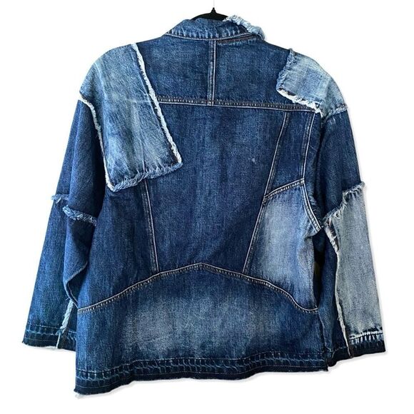 Free People x Sandrine Rose denim patchwork trucker jacket oversized vintage NWT - Picture 2 of 9